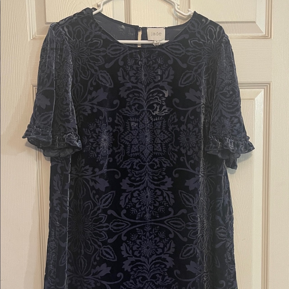 Jade Johnny Was Odella Alixa Navy Velvet Dress with Floral Design